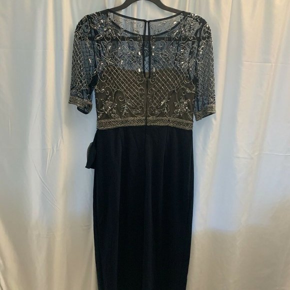 NEW Adrianna Papell Beaded Cascading Ruffle Gown in Midnight Blue‎ [SZ 4 4P ] - Picture 10 of 11